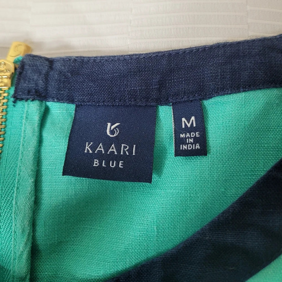 Kaari Blue Linen Crochet Top sz M - Picture 3 of 7